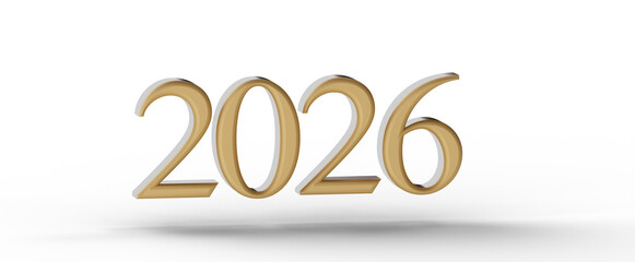 Elegant gold 2026 year text on white, perfect for new year greetings and financial themes. Ideal for design and marketin © vegefox.com