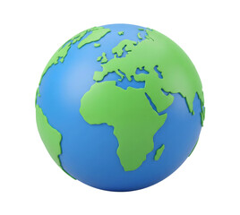 Fototapeta premium Stylized 3D earth globe with continents, isolated on transparent background