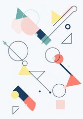 Modern abstract geometric composition with pastel color shapes clean lines circles triangles and squares on a white background minimalist design concept for graphic resources