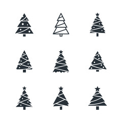Obraz premium Christmas Tree Icons Set: Festive Holiday Decorations and Winter Symbols