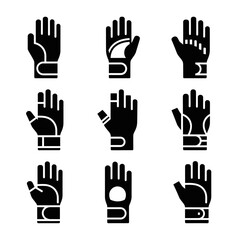 Fototapeta premium Collection of Black Hand Gloves Icons: Sports, Work, and Protection