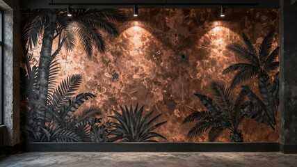 Luxury Copper and Charcoal Jungle Mural