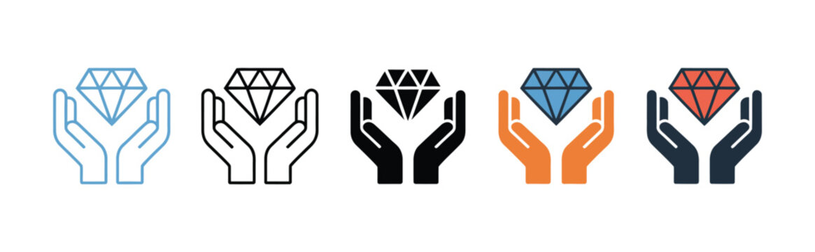 Values Multiple Style Icon Set, moral and cultural principles icon collection with leadership, trust, fairness, and creativity symbols, multi-style vector graphics in outline, solid, colored, and 