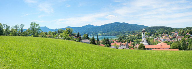 view over green pasture, Gmund am Tegernsee, tourist destination upper bavaria