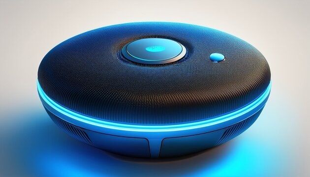 echo dot voice controlled speaker with blue neon activated voice recognition on white background