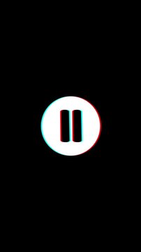 Vertical clicking play and pause button animation with glitch, on transparent background.