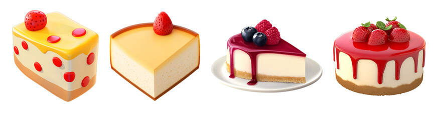 かわいいY2Kスイーツ3Dアイコンセット（ショートケーキ・チーズケーキ）