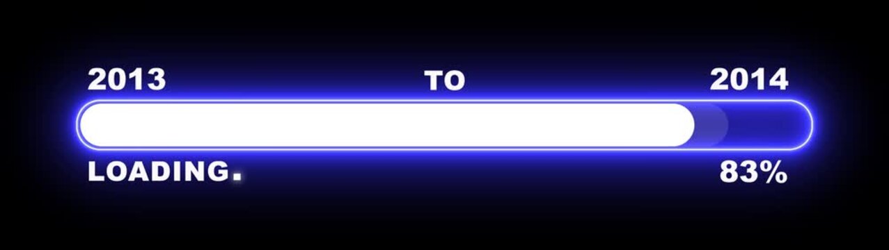 New year 2014 loading bar animation Year changing from 2013 to 2014. Loading bar from 2012 to 2013 new year transfer animation. Almost reaching New Year, loading business progress.