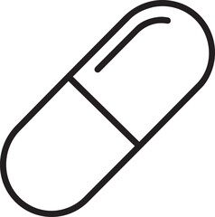 Medical Capsule Pill Outline Icon - Minimalist Linear Vector Illustration for Pharmacy, Healthcare, and Pharmaceutical Treatment Design