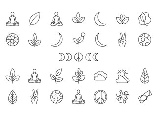 Collection of simple line drawings of various plants and objects in a minimalist style. isolated on white background