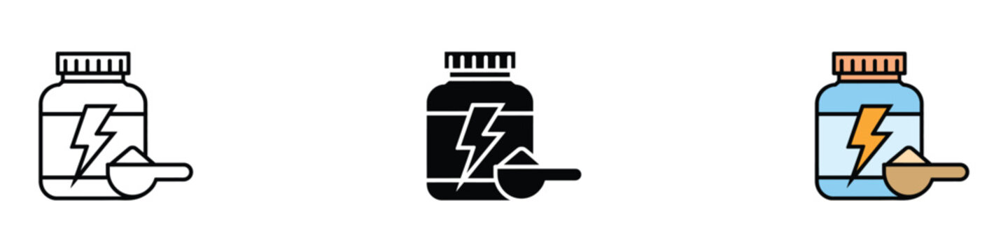 Sport supplement protein powder icon vector. Energy pre-workout jar symbol for bodybuilding and fitness. Vector Illustration.