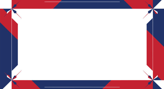 Patriotic red, white, and blue geometric border frame, isolated on transparent background