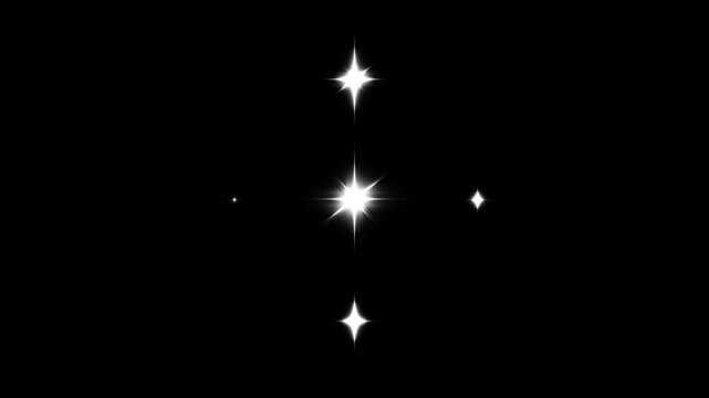 Glitter sparkle stars twinkling animation, Star twinkling animation, Sparkle Star light effect, flat vector blinking shining light twinkling effect glowing on transparent black screen background. 4k