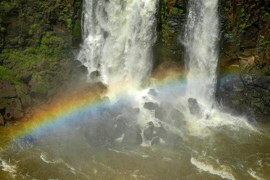 Rainbow in Iguazu falls waterfalls Scenic destination