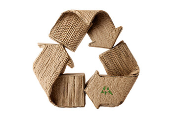 Obraz premium Cardboard Recycling Symbol Icon made from Recycled Paper isolated on transparent background