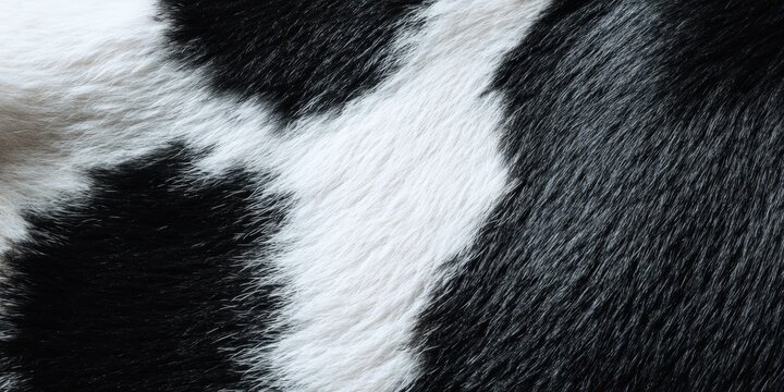 Close-up of black and white cowhide fur texture