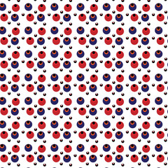 Red and blue polka dot seamless pattern with small black dots on white background