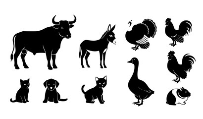 Livestock and pet silhouettes black flat vector set isolated on white background © Md