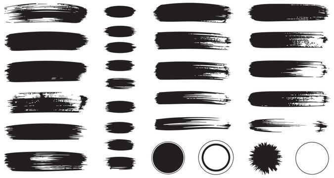 Black brush stroke elements set, abstract shapes, textures, creative design, vector graphics, artistic illustration, modern elements