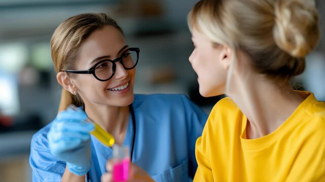 Nurse in gloves preparing chemotherapy medication vials for a patient in a clinic, modern oncology care concept