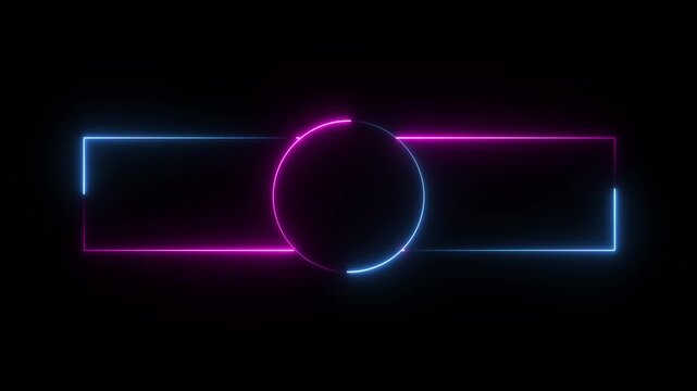 a digital graphic overlay commonly used for live streaming, featuring purple and blue neon lights arranged in a rectangular and circular frame pattern. A neon circle intersects a rectangular border ag