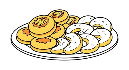 Delicious Assortment of Traditional Cookies and Pastries on a White Plate.