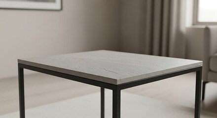 Fototapeta premium Modern Square Coffee Table with Minimalist Design in a Neutral Living Room.