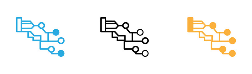 Obraz premium Three colored flowchart symbols on a white background