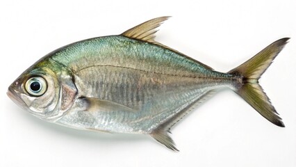 Naklejka premium Photorealistic studio portrait of an Opaleye (rudderfish) with its distinct back spots and bright opalescent eyes, isolated on a clean white background.