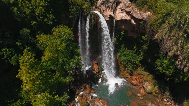 Scenic aerial view of beautiful waterfall