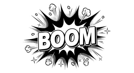 Comic book explosion graphic with the word boom in bold lettering © arfanah02