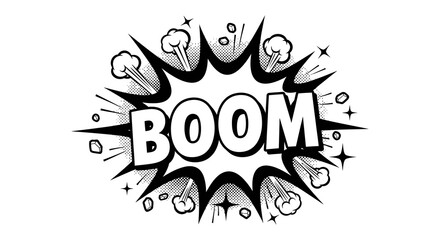 Comic book explosion graphic with the word boom in bold lettering © arfanah02