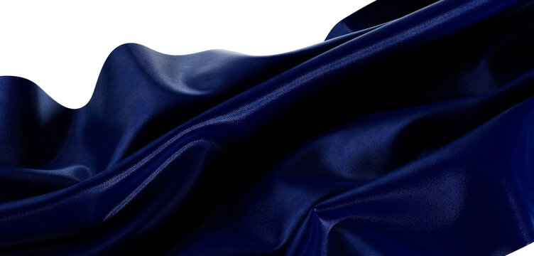 Elegant blue cloth flowing softly with wave effect, isolated on white background. Perfect for design projects, fabric te