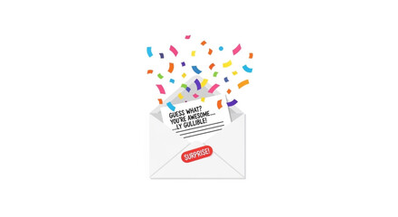 Colorful confetti explodes from an open white envelope with a motivational letter inside