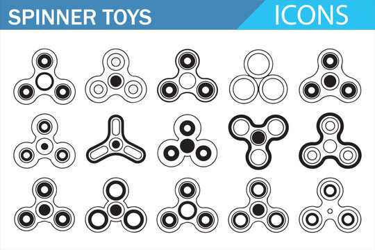 Fidget Spinner Icon Set Outline Vector Collection &ndash; Stress Relief Toy Symbols, Line Art Hand Spinner Illustrations Isolated on White Background