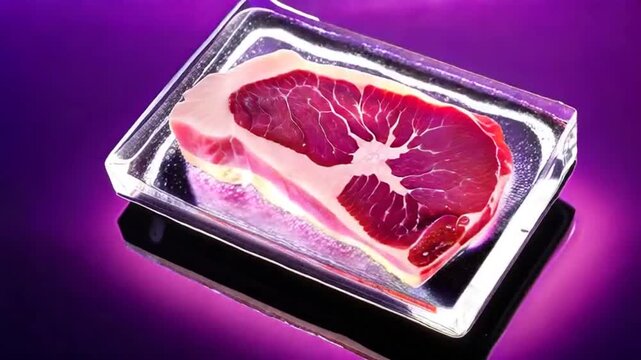 Raw Ribeye Steak on Glass Tray With a laser 
