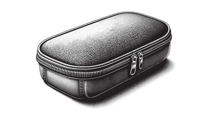 Naklejka premium Black zippered pouch sketch in monochrome for travel storage