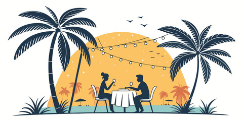 A family enjoying a picnic under the shade of palm trees near a tent © AD