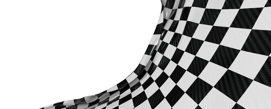 Abstract black and white checkered flag texture on white background. Race and speed concept, winning and success.