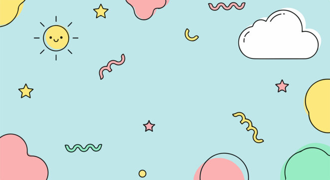 Playful Doodle Background with Sun and Clouds