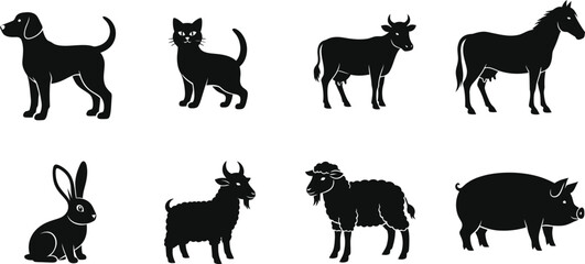 Fototapeta premium Silhouettes of various farm and domestic animals