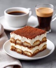 Delicious tiramisu served with espresso in an Italian cafe