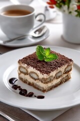 Indulge in a delightful slice of classic Italian tiramisu