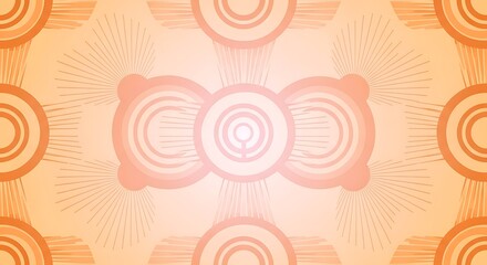 Hypnotic Retro Orange Circles and Rays Abstract Background.