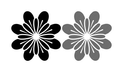 Fototapeta premium Two stylized floral designs, one black, one gray, against a white background.