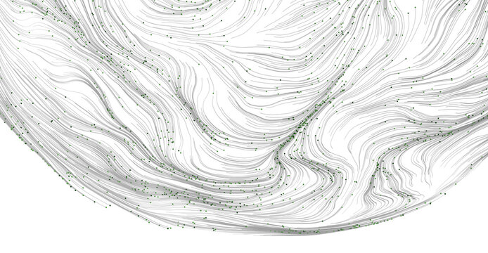 Abstract grey lines and curves with green dots.  Ideal for backgrounds, modern design, digital art, technology, data vis