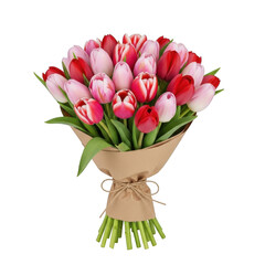 Beautiful tulip bouquet wrapped in brown paper