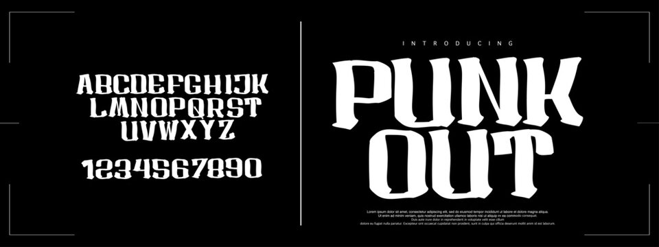 Punkout Font is Bold distorted punk display font with warped serif edges and rebellious attitude, perfect for grunge posters and edgy branding.