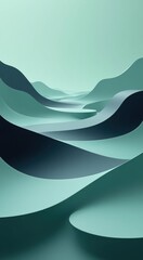 Green and black abstract landscape with a mountain in the distance