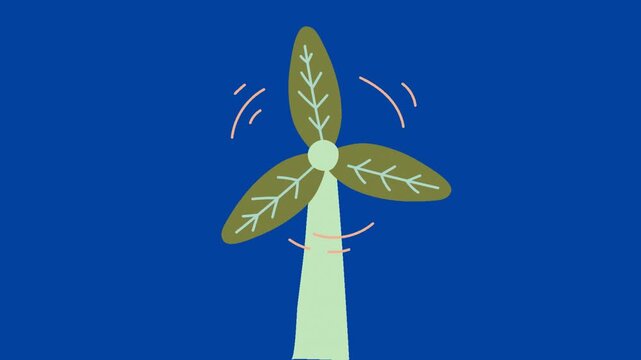 Modern wind turbine on vibrant isolated  background, Modern wind turbine spinning on transparent background